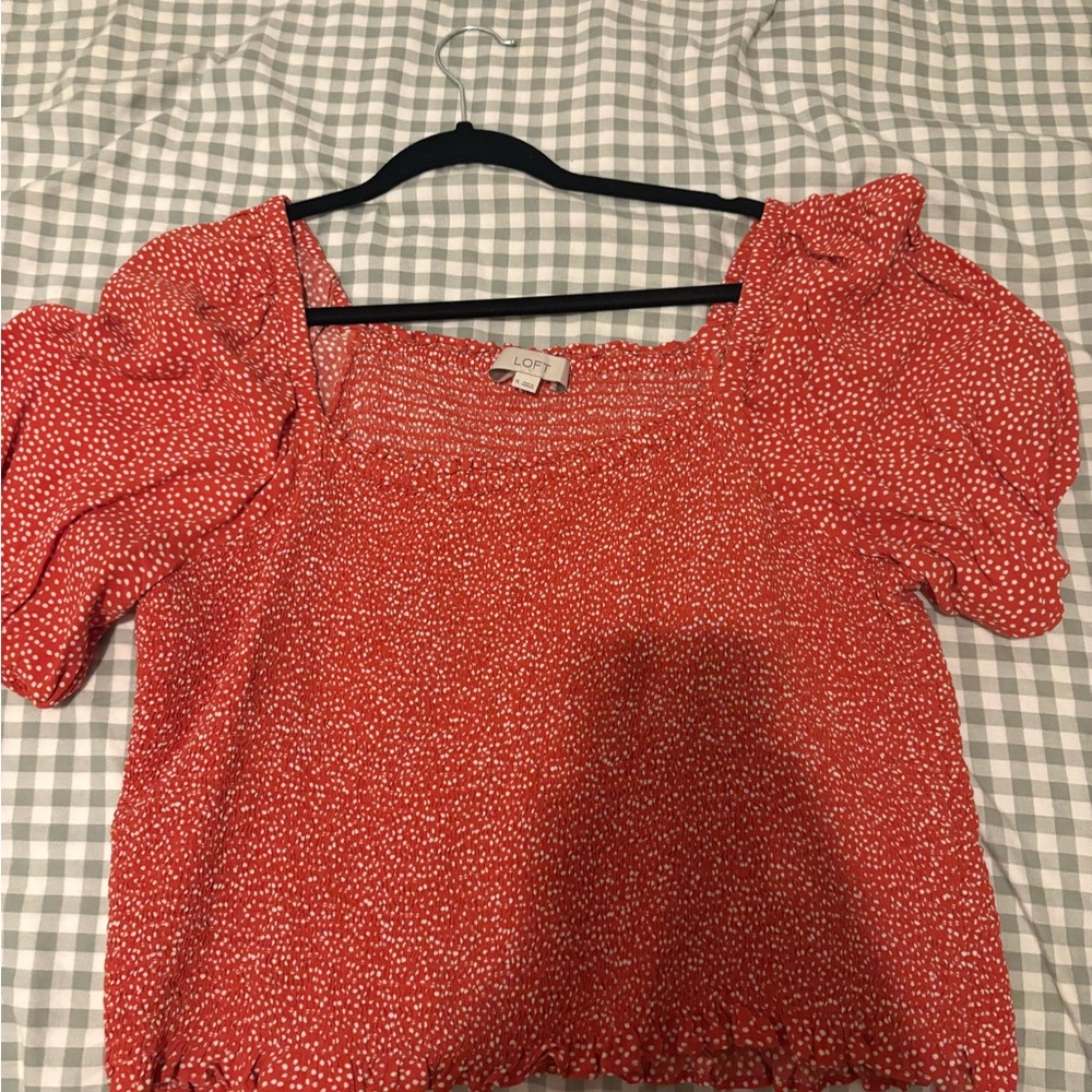 LOFT orange Dotted Puff Sleeve Blouse